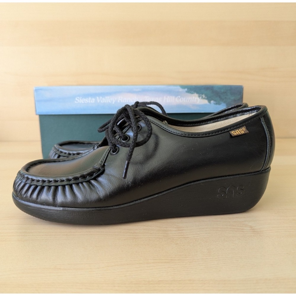 SAS Siesta Lace Up Tripad Comfort Black Bounce Moccasin Lace Wedge Oxfords w/box - Picture 3 of 12